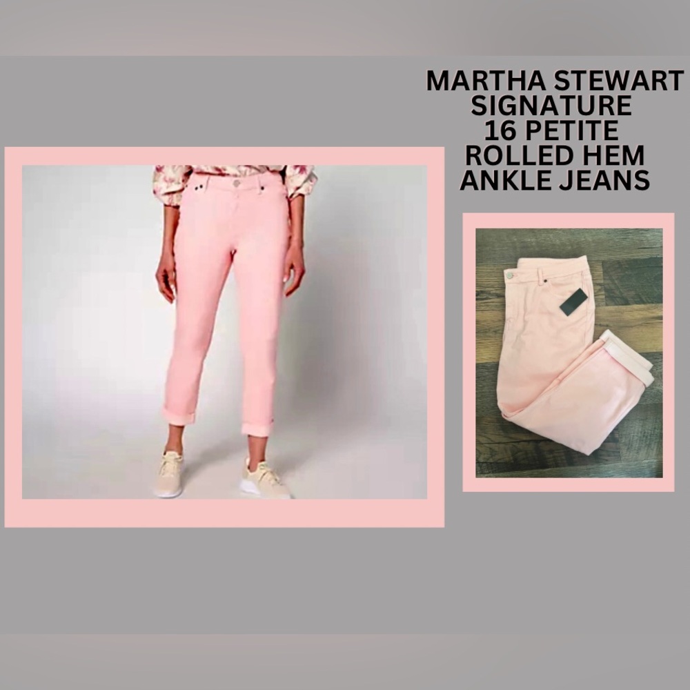 MARTHA STEWART • SIGNATURE PETITE • ROLLED HEM ANKLE JEAN • PINK • SZ 16 P • NWT